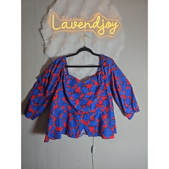 Eloquii Peplum Sweetheart Neckline Red White And Blue Womens Plus Size 22 3X - Picture 1 of 5